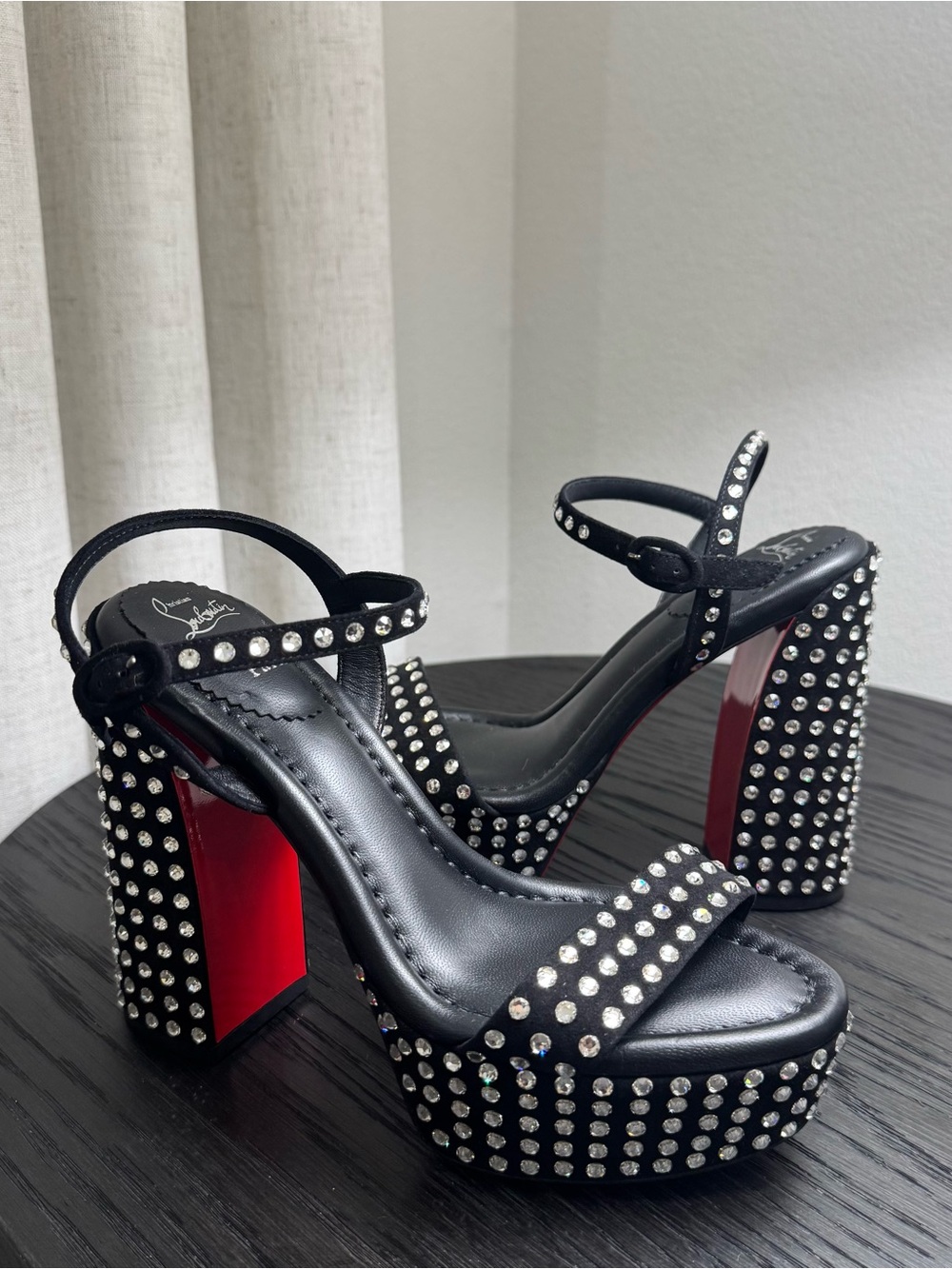 Christian Louboutin Movida Jane 130 Strass Platform Sandals Black 36.5